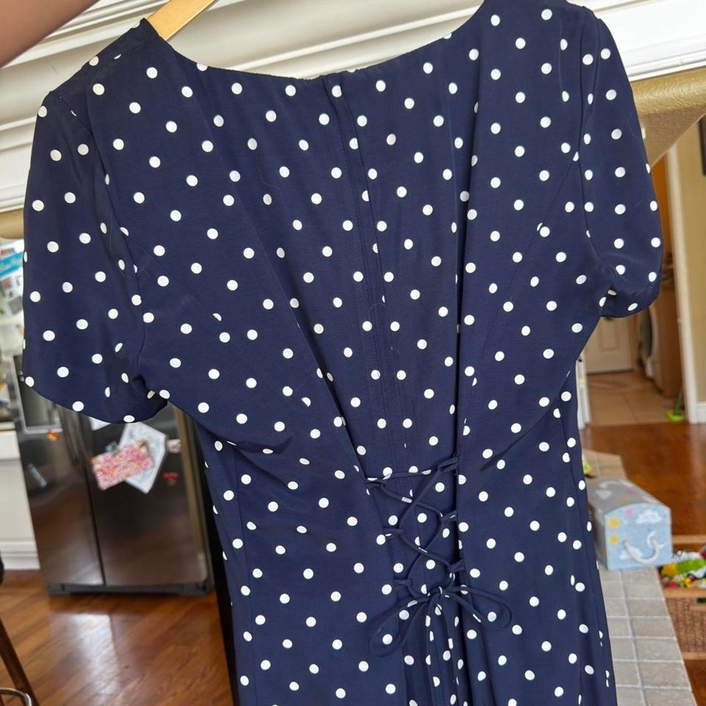 Vintage 90s Dawn Joy Navy & White Polka Dot Maxi Dress - Picture 3 of 4